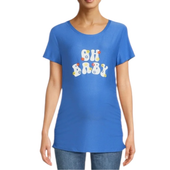 Time and Tru Women's Maternity Graphic Tee with Short Sleeves Size S (4-6) Blue - Picture 3 of 12